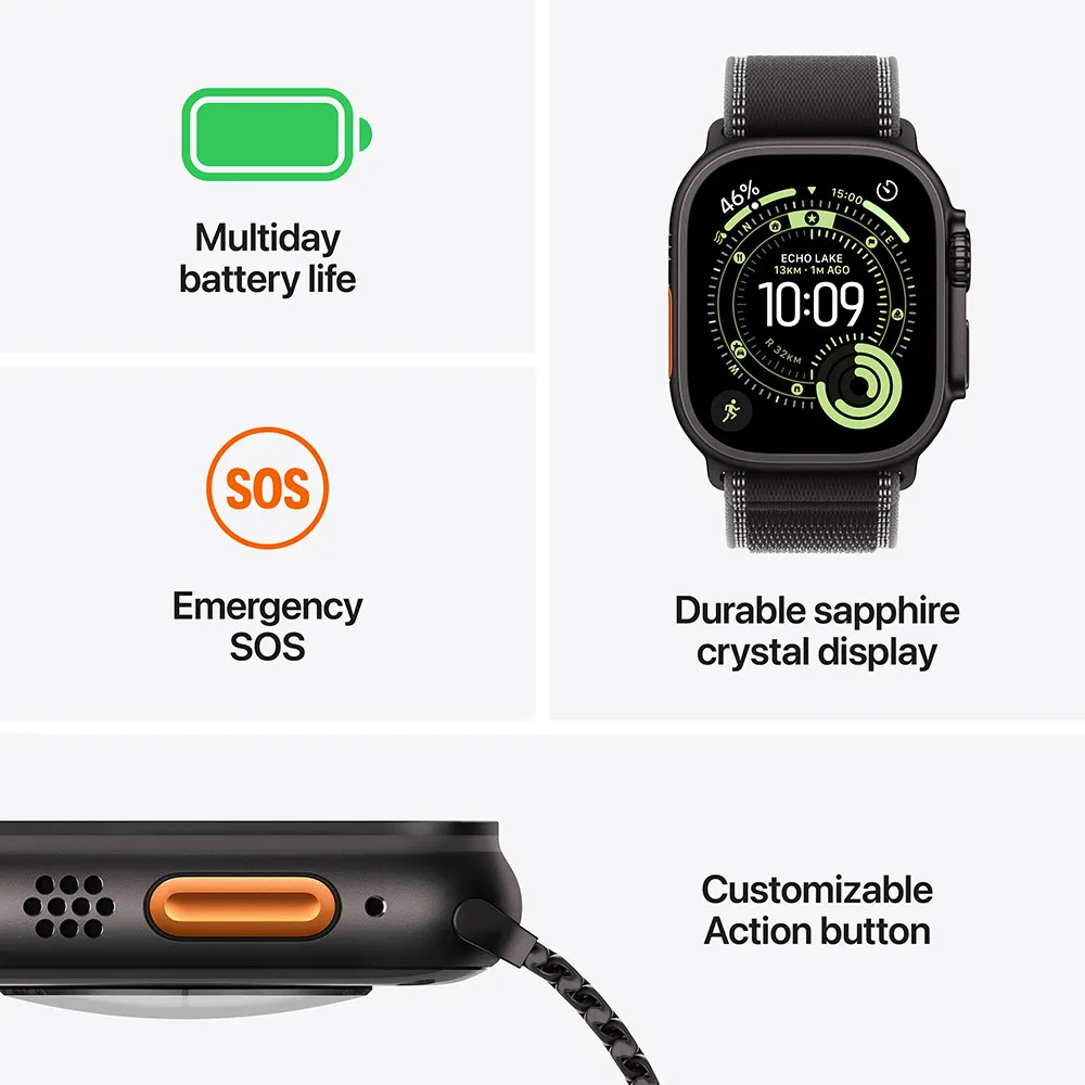 Apple Watch Ultra 3 GPS + Cellular 49mm Black Titanium Case with Black Alpine Loop - Large (MF0X4AF/A) - Image 3
